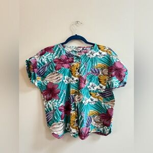 Lord Isaacs Vintage Short Sleeve Cropped Tropical Hawaiian Shirt, Crop Top Tee